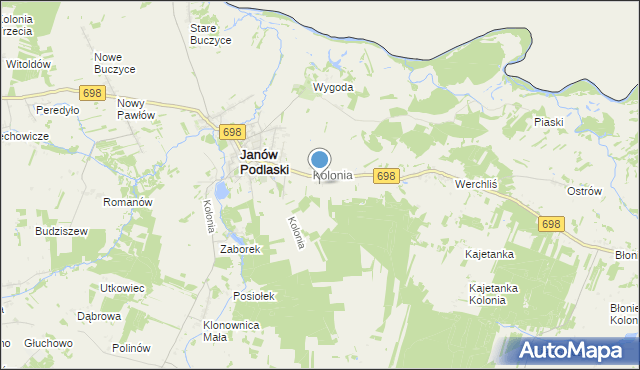 mapa Janów Podlaski-Brzeska, Janów Podlaski-Brzeska na mapie Targeo